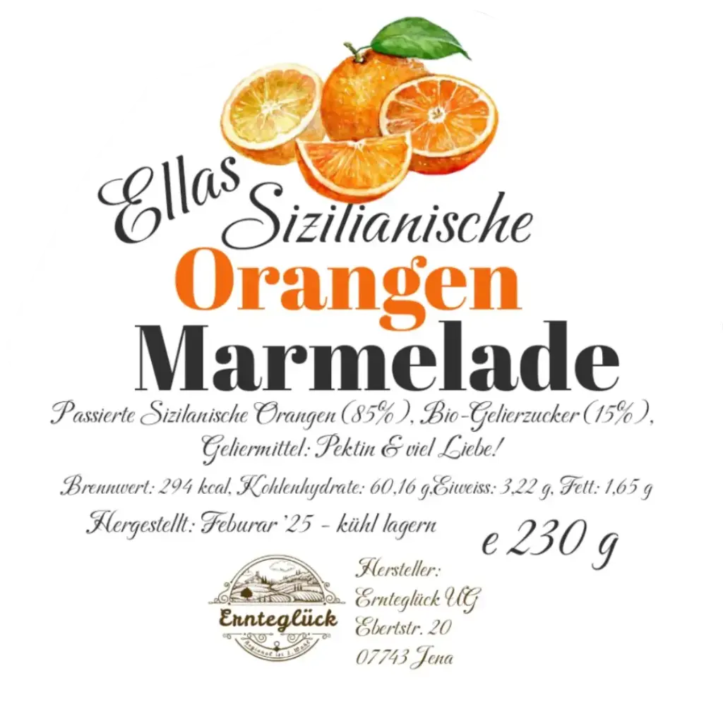 Orangen Marmelade, 210 gr. Glas, DE  