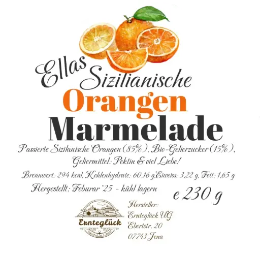 Orangen Marmelade, 210 gr. Glas, DE  